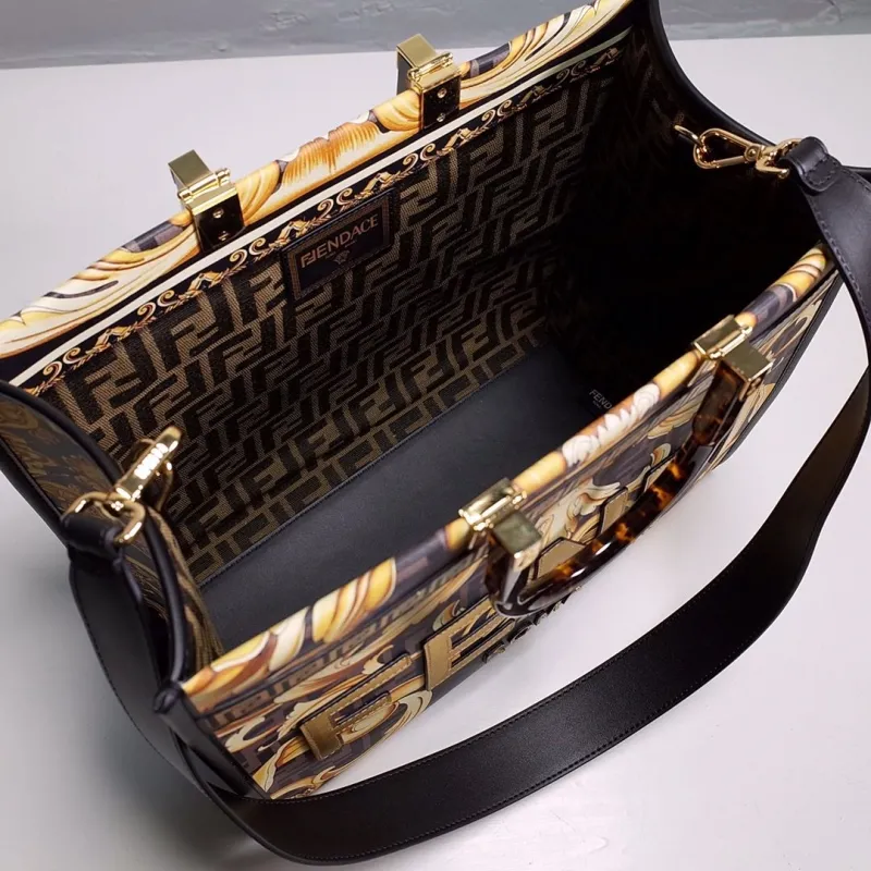Fendi Roma Black Gold Baroque Tote Bag - Image 9
