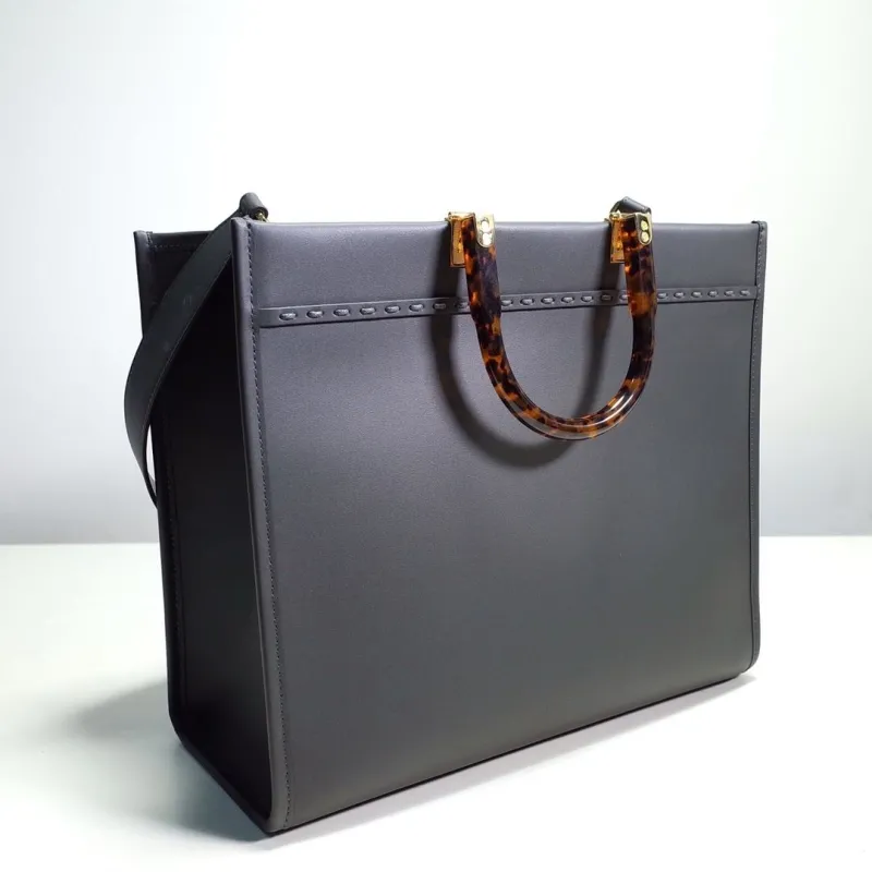 Fendi Roma Dark Gray Leather Tote Bag - Image 3