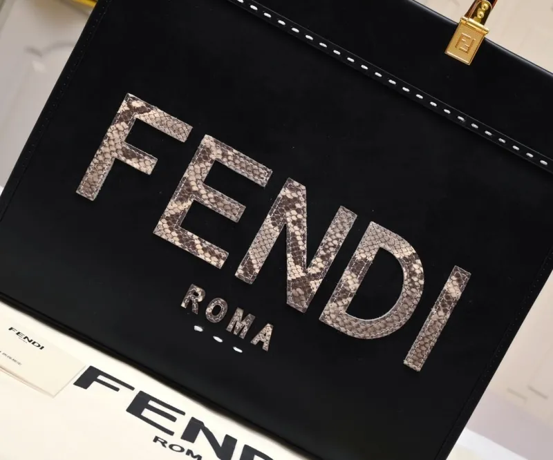 Fendi Black Roma Snakeskin Tote Bag - Image 3