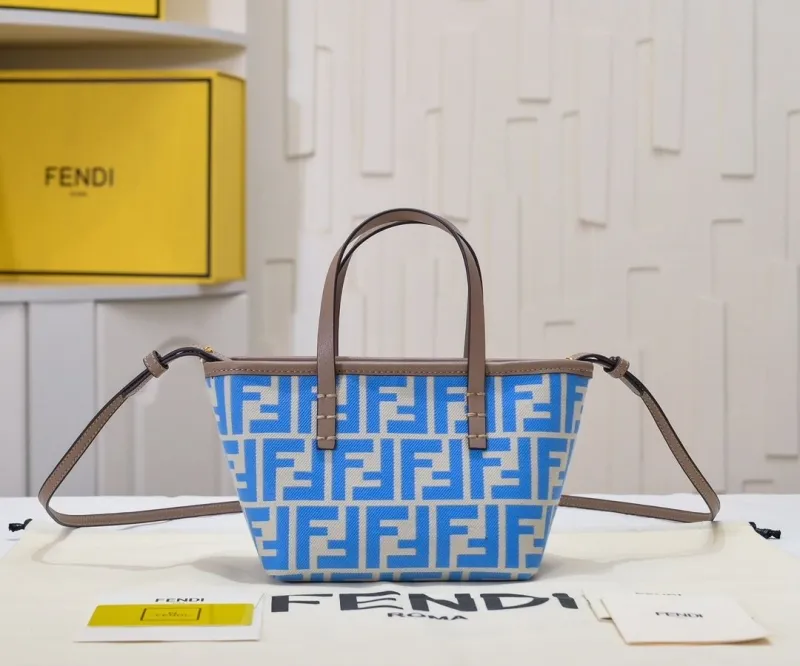 Fendi Blue FF Canvas Mini Shopping Tote Bag