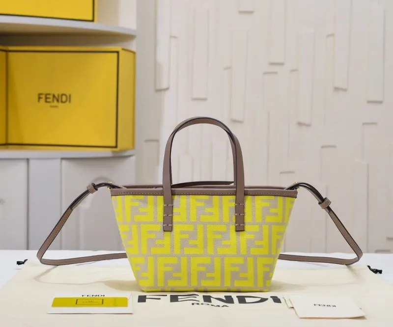 Fendi Mini Tote Bag Neon Yellow Beige 188