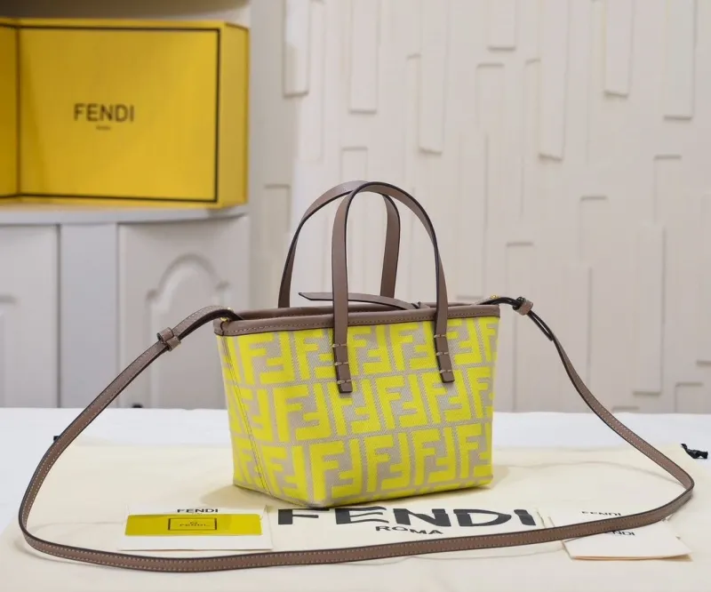Alternative view of Fendi Mini Tote Bag Neon Yellow Beige 188