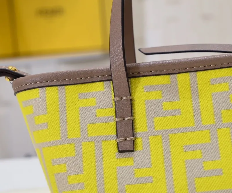 Fendi Mini Tote Bag Neon Yellow Beige 188 - Image 3