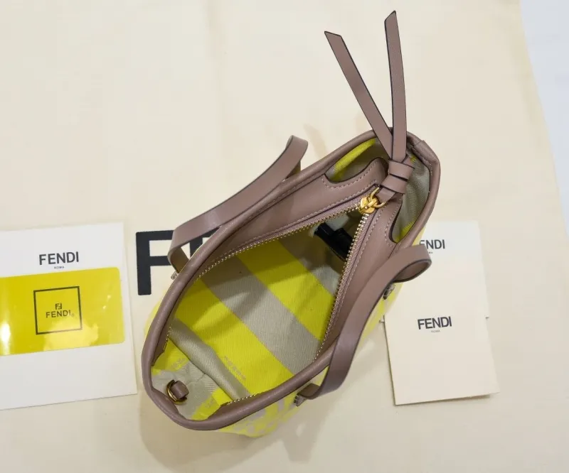 Fendi Mini Tote Bag Neon Yellow Beige 188 - Image 9