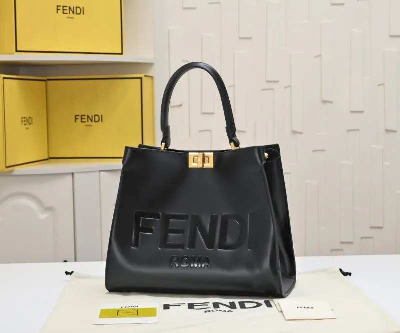 Alternative view of Fendi Roma Black Leather Tote Handbag