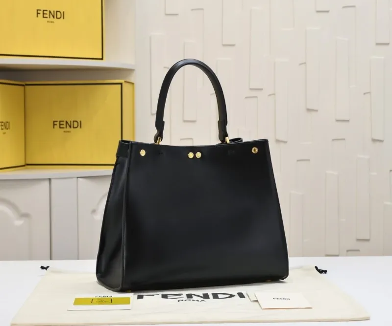 Fendi Roma Black Leather Tote Handbag - Image 4