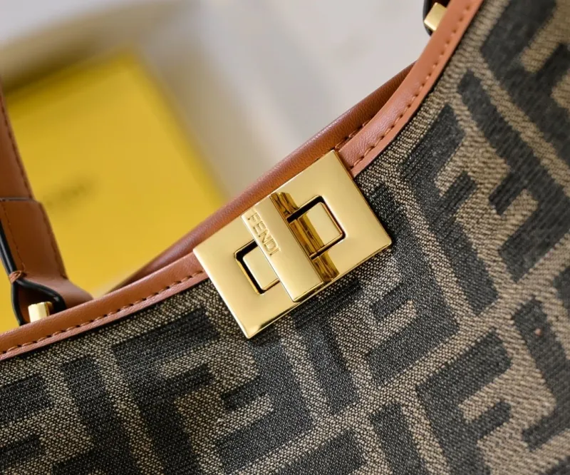 Fendi FF Monogram Tote Bag with Brown Trim - Image 4