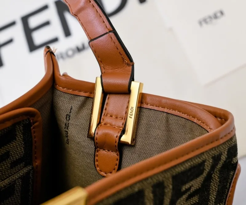 Fendi FF Monogram Tote Bag with Brown Trim - Image 6
