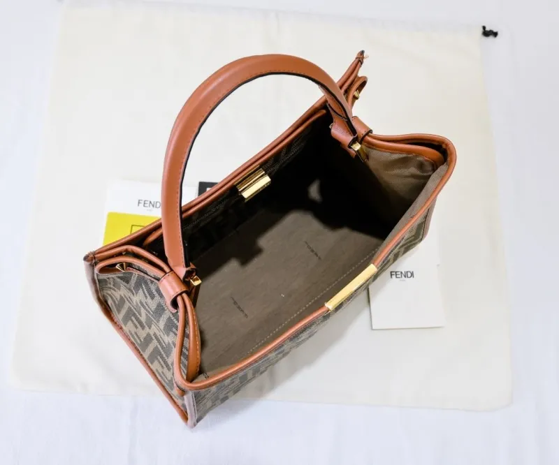 Fendi FF Monogram Tote Bag with Brown Trim - Image 9