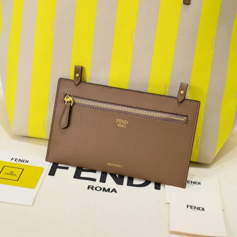 Fendi Reversible Yellow Beige Tote Bag with Pouch - Image 6