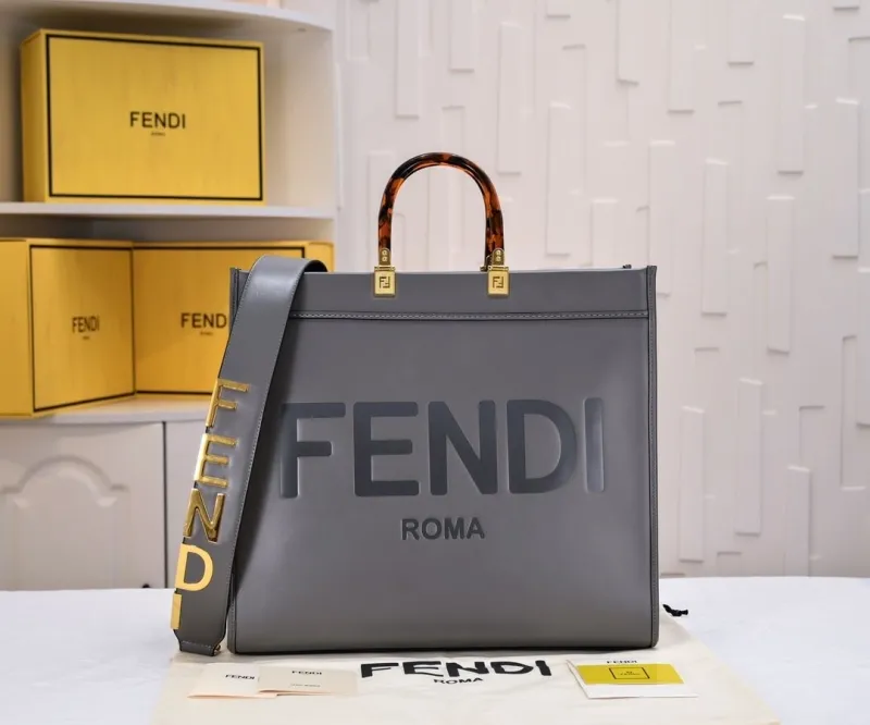 Fendi Roma Gray Leather Tote Bag