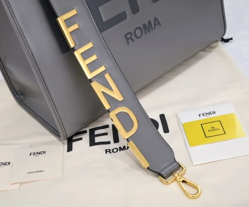 Alternative view of Fendi Roma Gray Leather Tote Bag