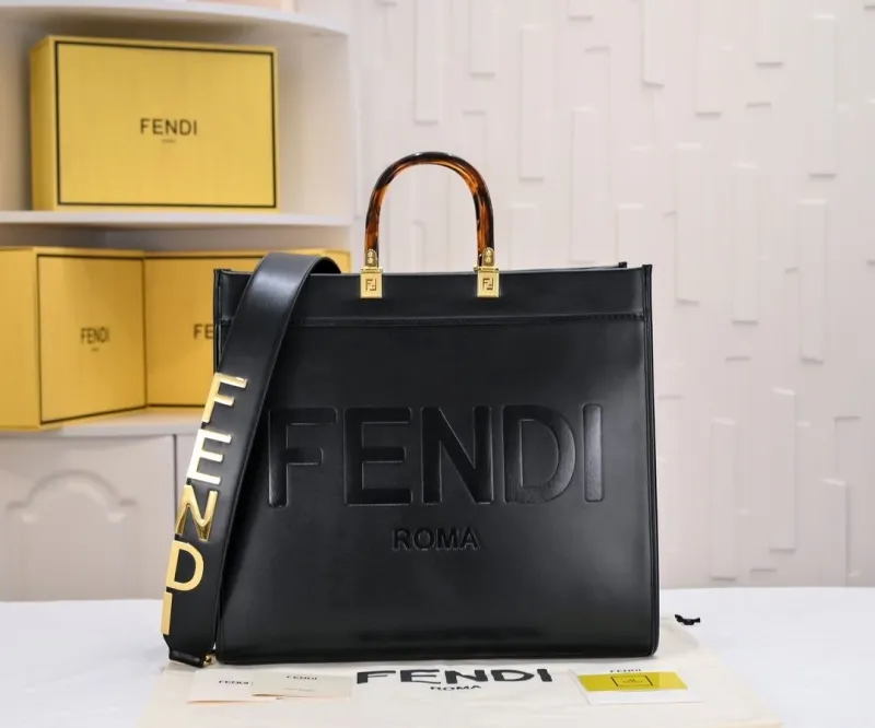 Fendi Roma Black Leather Tote Bag