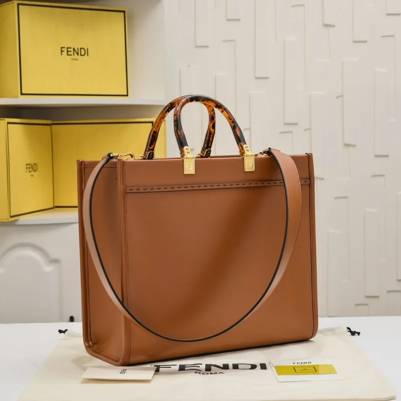 Fendi Brown Leather Shopping Tote Bag - Image 3