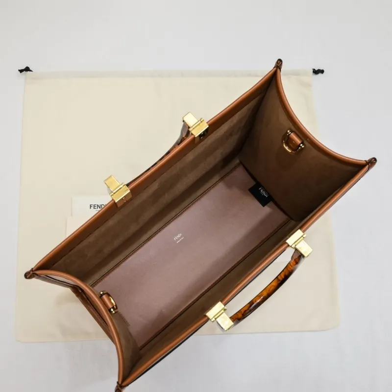 Fendi Brown Leather Shopping Tote Bag - Image 9