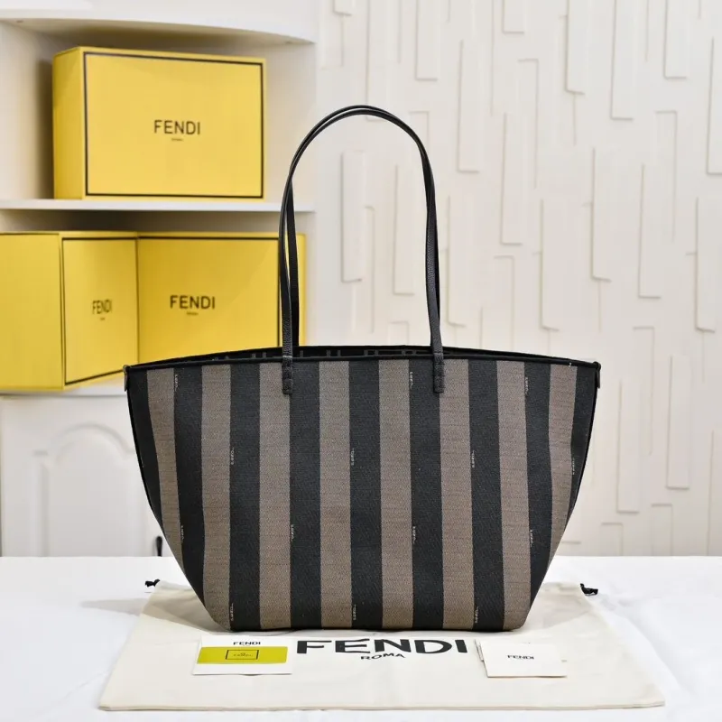 Fendi Black Gray Striped Tote Bag 206