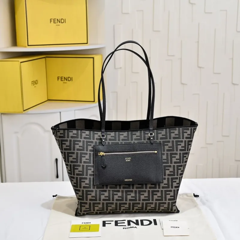 Alternative view of Fendi Black Gray Striped Tote Bag 206