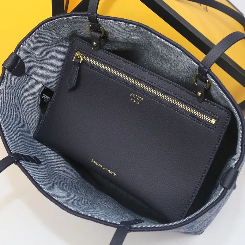 Fendi Navy FF Monogram Tote Bag 207 - Image 8