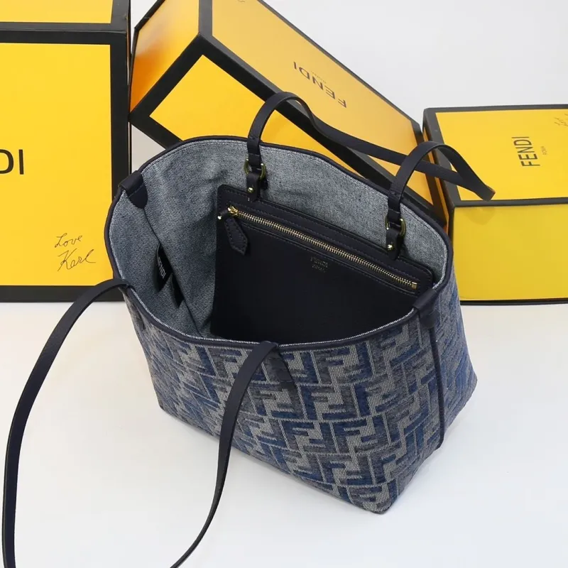 Fendi Navy FF Monogram Tote Bag 207 - Image 9