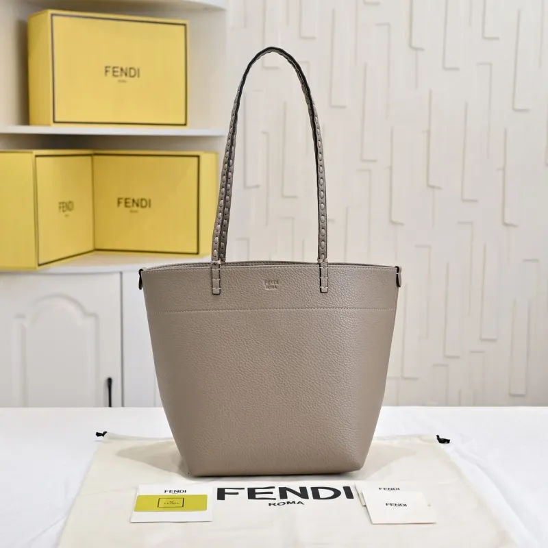 Fendi Reversible Gray Leather Shopping Tote Bag 212