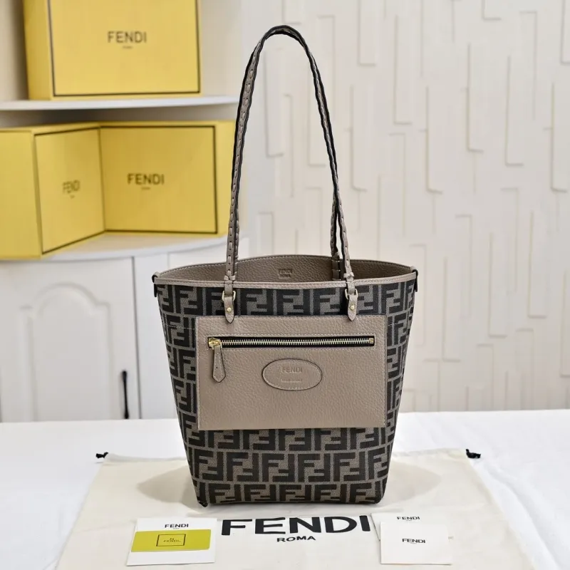 Alternative view of Fendi Reversible Gray Leather Shopping Tote Bag 212
