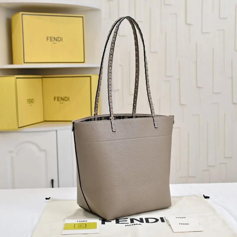 Fendi Reversible Gray Leather Shopping Tote Bag 212 - Image 3