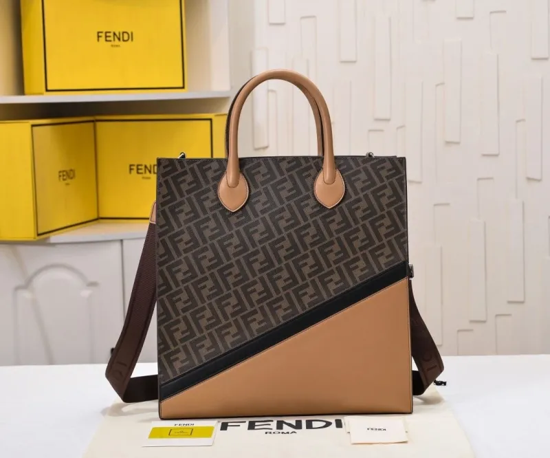 Fendi FF Monogram Tote Bag Brown Tan