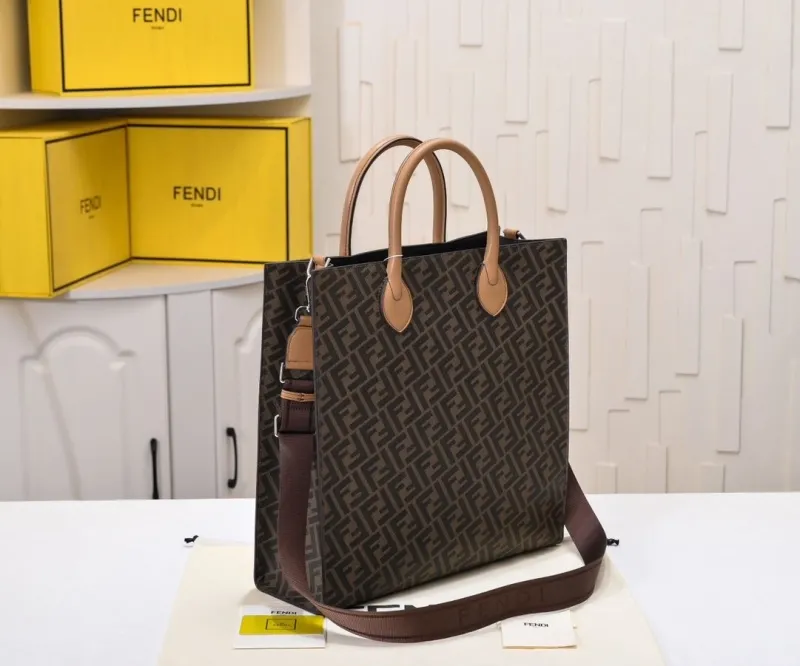 Alternative view of Fendi FF Monogram Tote Bag Brown Tan