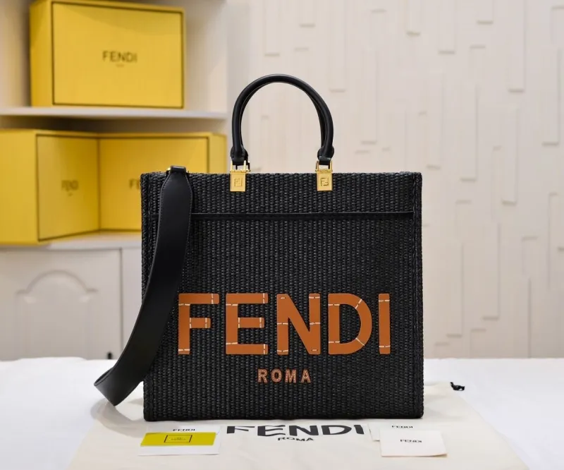 Fendi Roma Black Woven Tote Bag
