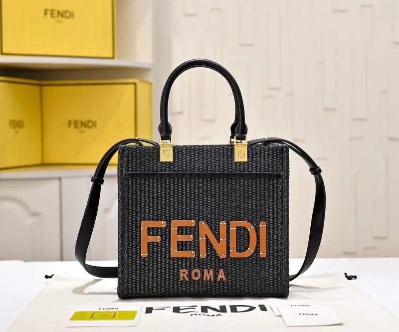 Fendi Roma Black Woven Tote Bag