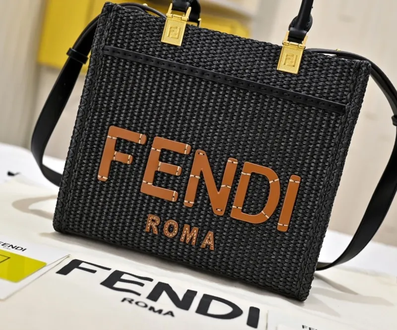 Fendi Roma Black Woven Tote Bag - Image 4