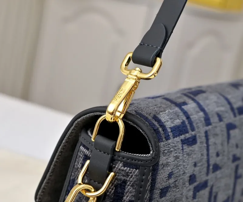 Fendi Grey Blue Denim FF Monogram Top Handle Bag - Image 3
