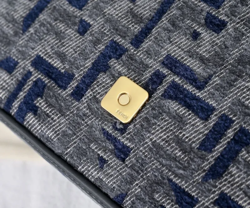 Fendi Grey Blue Denim FF Monogram Top Handle Bag - Image 5