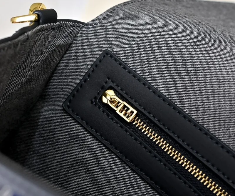 Fendi Grey Blue Denim FF Monogram Top Handle Bag - Image 7