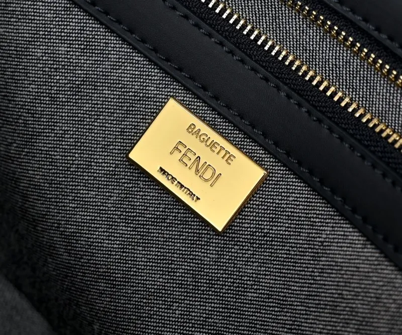 Fendi Grey Blue Denim FF Monogram Top Handle Bag - Image 8