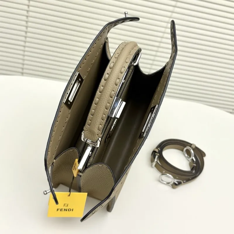 Fendi Taupe Leather Top Handle Shoulder Bag - Image 8