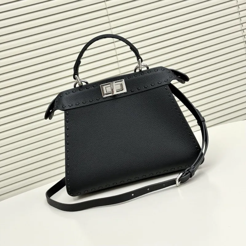 Fendi Black Leather Top Handle Crossbody Bag - Image 3