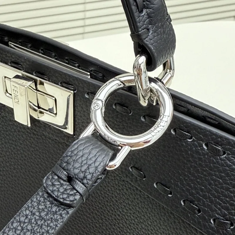 Fendi Black Leather Top Handle Crossbody Bag - Image 6