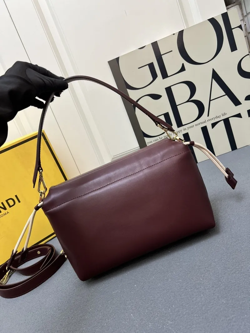Fendi Burgundy Leather Top Handle Crossbody Bag - Image 3