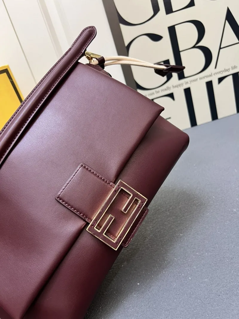 Fendi Burgundy Leather Top Handle Crossbody Bag - Image 4