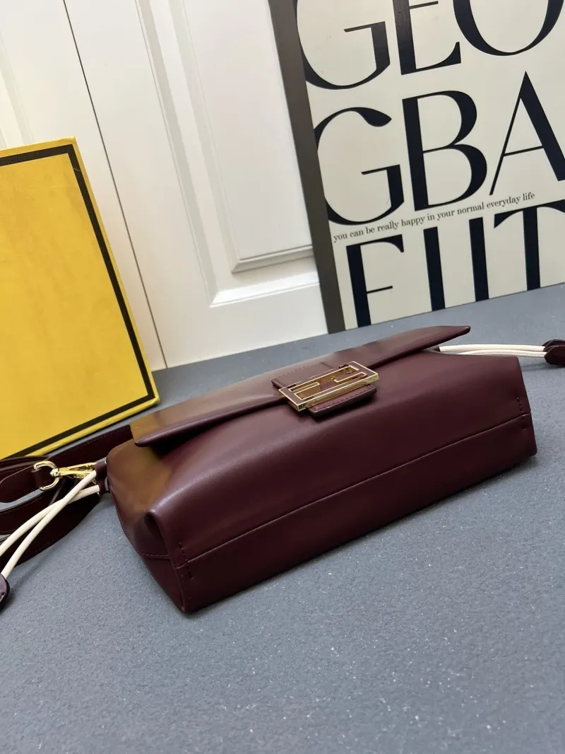 Fendi Burgundy Leather Top Handle Crossbody Bag - Image 5