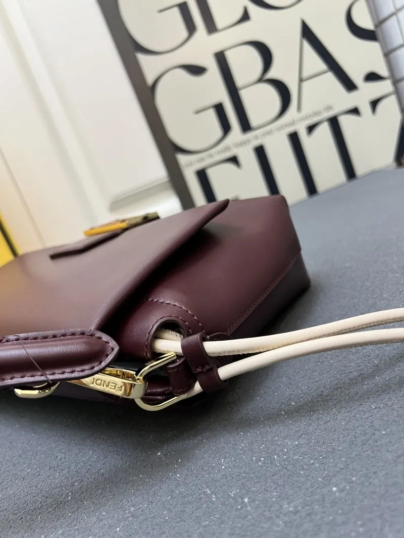 Fendi Burgundy Leather Top Handle Crossbody Bag - Image 6