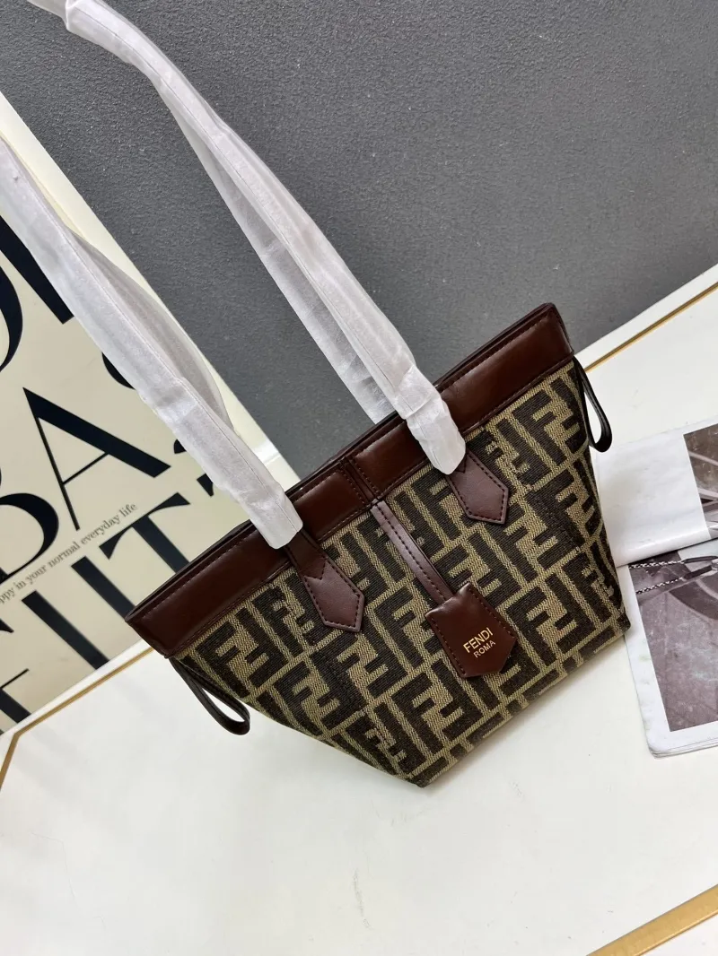 Fendi Brown FF Tote Bag TBS083 Size 18.5-15-15 - Image 3