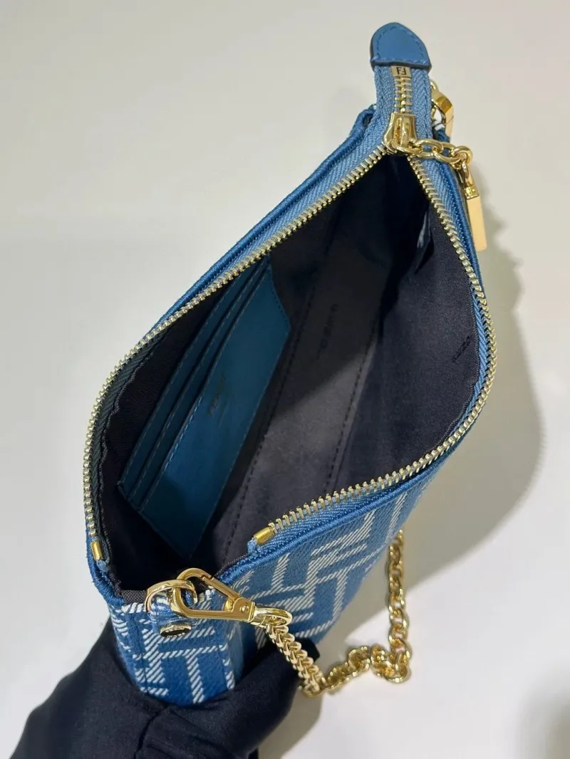 Fendi Blue FF Monogram Chain Crossbody Bag - Image 9