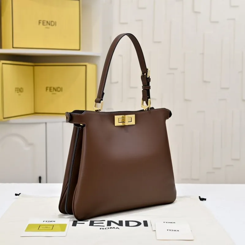Fendi Brown Leather Top Handle Shoulder Bag - Image 3