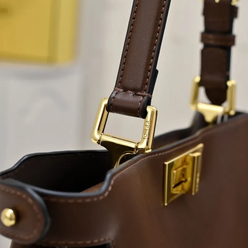 Fendi Brown Leather Top Handle Shoulder Bag - Image 4