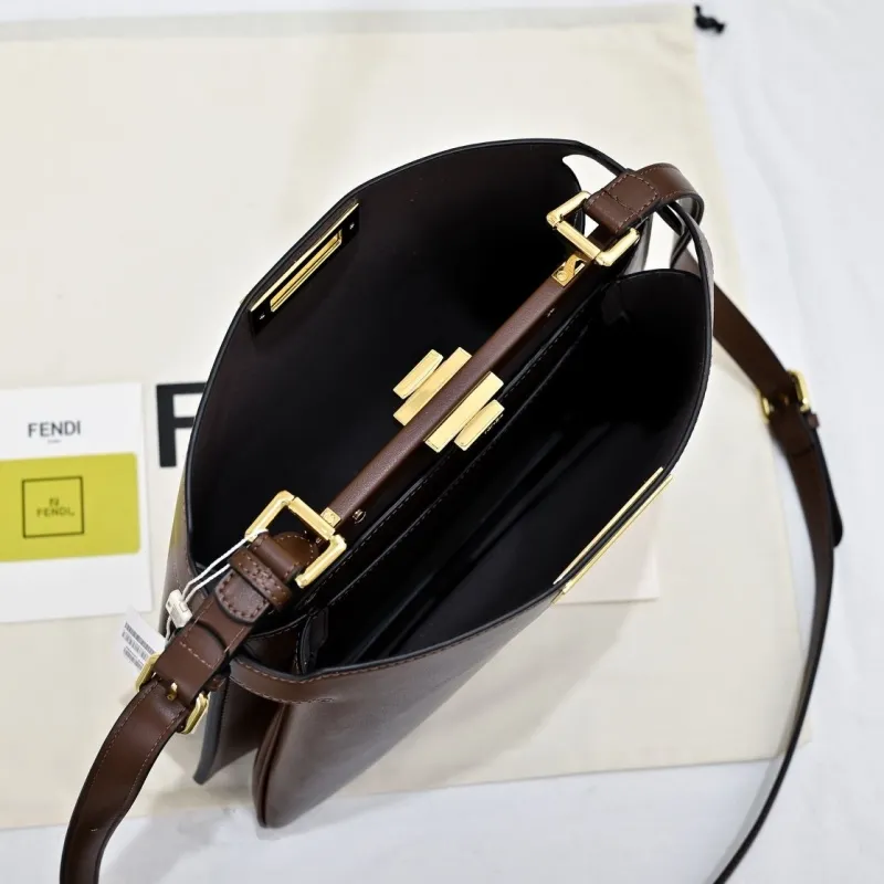 Fendi Brown Leather Top Handle Shoulder Bag - Image 9