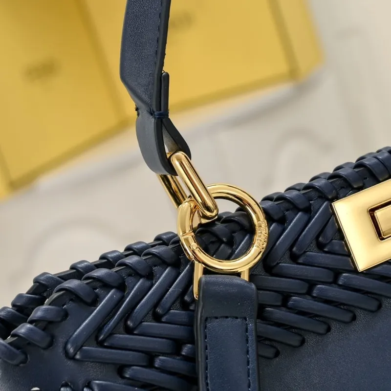 Fendi Navy Blue Woven Top Handle Shoulder Bag - Image 3