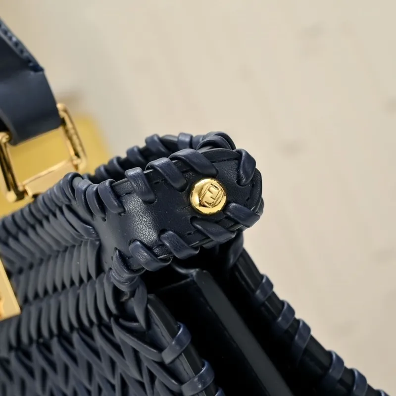 Fendi Navy Blue Woven Top Handle Shoulder Bag - Image 5