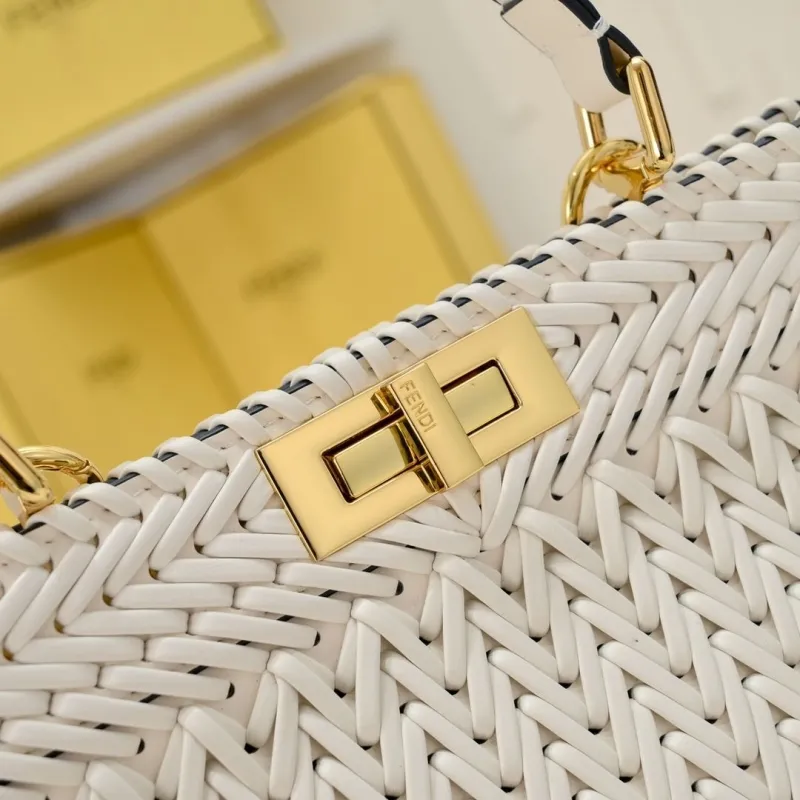 Fendi White Woven Leather Top Handle Bag 71 - Image 3